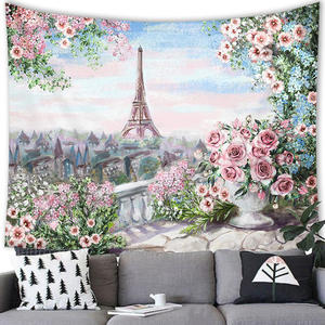 Tapices románticos de Francia, París, Torre Eiffel, pintura al óleo, tapiz de árbol rojo de Londres para dormitorio - Product Image 2