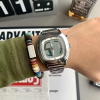 Nouvelle montre numérique à double affichage vintage, style futuriste carré, montre-bracelet pour homme, boîtier en alliage, montres à quartz pour homme, électroniques