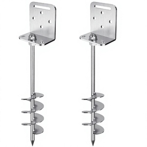 Ancrages au sol à visser de 18'' en acier massif de 10 mm avec support en L pour trampoline, maison mobile, balançoire, abri, abri de voiture, piquets de tente - Chrome - Product Image 2