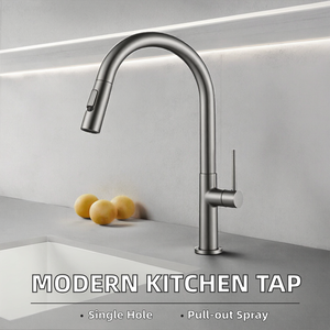 Modern Single Handle <b>Deck</b> Mounted Kitchen Faucet with Pull Sprayer and Ceramic Valve Core Brass Material Polished Finish - Product Image 2
