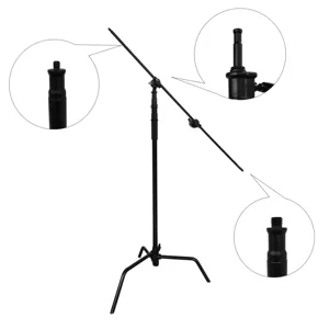 Harga pabrik dudukan lampu kerja berat hitam dengan dasar dapat dilepas 5-10 feetAdjustable C Stand dengan 2 penyangga untuk fotografi