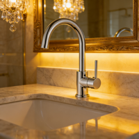 Robinet de cuisine en laiton à poignée unique, design moderne, pour hôtel, montage sur comptoir, eau chaude et froide régulée, finition polie, céramique, monotrou