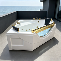 Jacuzzi d'angle moderne pour villa, spa, massage, deux personnes, à bulles d'air, en acrylique, rectangulaire, avec 6 jets de surf et LED, best-seller Zevana