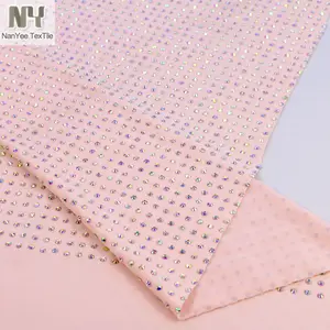 Nanyee Textile Luxury Stunning Blush Color Polyamide Crystal Rhinestones Fabric Swimsuits