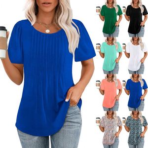 Camiseta de Verano 2025 de Manga Corta para Mujer, con Logotipo Personalizado, Cuello Redondo Informal, Blusas, Camisetas Plisadas - Product Image 1