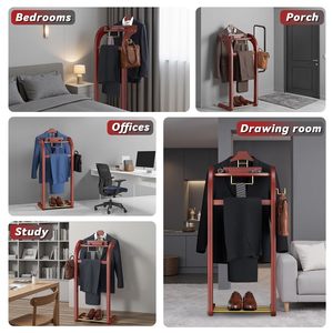 <span class=keywords><strong>Porte</strong></span>-vêtements en bois pour hommes avec base, barre de suspension profilée, barre pour pantalons et barre pour cravates - Product Image 3