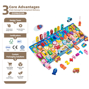 Gioco Educativo Montessori in Legno, Tavola Logaritmica con Numeri, Caratteri, Frutta, Veicoli e Forme, Puzzle e Gioco di Pesca per Bambini - Product Image 1