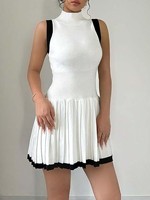Robes d'été décontractées pour femmes, col mi-haut, sans manches, ourlet plissé, mini-robes, taille unique