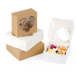 Wholesale 4 Cavity Cupcake Boxes with Heart Shape <b>Clear</b> Window, Foldable Kraft & White Paper Muffin Packaging Box with Insert - Product Image 3