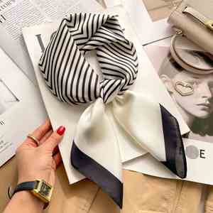 70 petites écharpes carrées en soie synthétique, nouvelle collection, protection du cou, imprimé rayé, printemps-été - Product Image 3