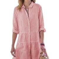 Robe chemise rayée col montant nouvelle collection automne 2026 - Robe décontractée style vacances à la française pour femme