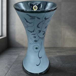 Lavabo monobloc Kolan blanc et noir avec piédestal, ensemble sanitaire en céramique à poser au sol - Product Image 6