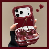 Coques de téléphone Crystal Cherry compatibles avec Apple 18pm, iPhone 16 Nouveau Modèle Femme 17 avec support, 15 en silicone, 14 anti-chute, 13
