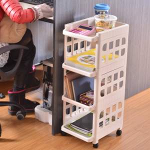 Durable movable 4 tier wheel plastic pp household kitchen rack storage shelf plastic storage racks