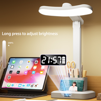 Lampe de bureau LED rechargeable à intensité variable avec contrôle tactile, horloge, protection des yeux, lumière de table pliable pour la salle de lecture