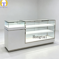 Comptoir d'exposition moderne blanc avec éclairage LED, vitrine coulissante en verre, tiroir avant verrouillable pour bijouterie, magasin de détail, centre commercial