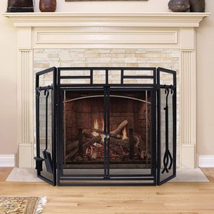 Oniya 3 Panels Black <strong>Fire</strong> Spark <strong>Guard</strong> Grate Large Steel Mesh Fireplace <strong>Screen</strong> with Tool Sets for Living Room, Bedroom Decor - Product Image 6