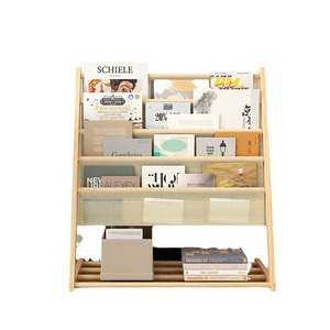 Étagère à magazines à cinq niveaux en imitation bois avec garniture en tissu blanc, bibliothèque sur pied pour chambre d'enfant, organisateur de rangement - Product Image 4