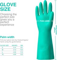 Gants en coton doublés de floc de 13 pouces de long, résistants aux produits chimiques au nitrile, gants de sécurité pour le nettoyage ménager, gants en nitrile vert de 15 mil