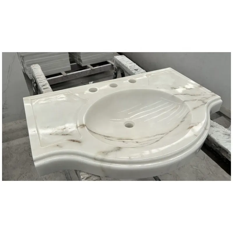 Eastern calacatta white marble vanity, Marble console sink, integrated marble vanity