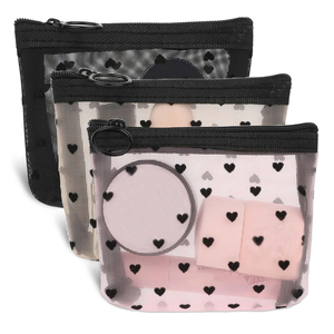 3Pcs <b>Mini</b> Cosmetic Bags Heart Print Mesh Zipper Bags <b>Lipstick</b> Accessories Organizer Makeup Bag for Women - Product Image 1