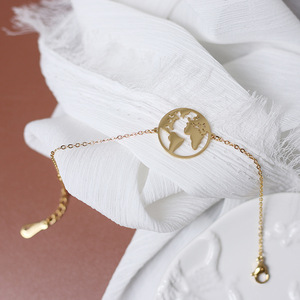Set di collana braccialetto da donna squisitamente progettato 14K oro in acciaio inossidabile a forma di stella cavo terra <span class=keywords><strong>mappa</strong></span> del mondo con perle - Product Image 3