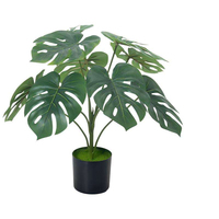 Plante Artificielle Réaliste Haute Simulation Feuillage Monstera Olive Schefflera Hawaïenne en Pot avec Pot en Plastique Noir pour Décoration Intérieure