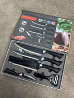 Ensemble de couteaux de cuisine professionnels 6 pièces avec ciseaux et aiguiseur |   Lames en acier inoxydable forgé |   Ensemble d'outils culinaires |   JYTD20
