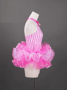 Vestido de Princesa Bailarina Rosa para Niñas, Disfraz de Danza, Tutú para Actuación, Tutú de Danza a Rayas para Niñas - Product Image 2