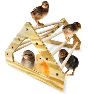 Barra de gimnasio de jungla de madera duradera, juguetes, broches de gallinero, percha de pollito