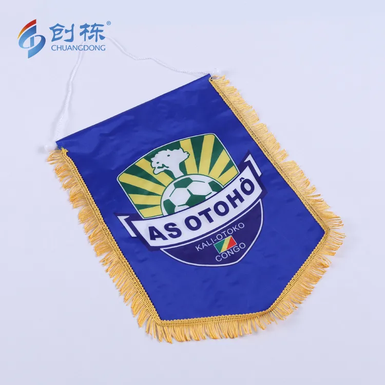 Vente en gros polyester satin promotion publicité club de football fanion drapeau logo personnalisé drapeaux