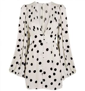 Klalien — <span class=keywords><strong>robe</strong></span> <span class=keywords><strong>décolleté</strong></span> <span class=keywords><strong>plongeant</strong></span> à manches légères, tenue Sexy et élégante, avec des boutons, des points à l'avant, nouvelle collection - Product Image 4