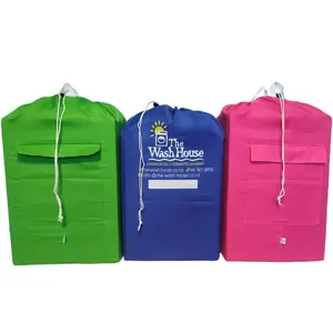 Soiled Linen Heavy Duty Polyester Square Bottom Laundry Bags With Large Pocket And Handle For Collection Of Soiled Garment