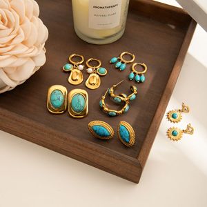 Pendientes Colgantes de Turquesa Azul, Acero Inoxidable, Forma de Estrella Geométrica, Joyería de Fiesta para Mujer - Product Image 3