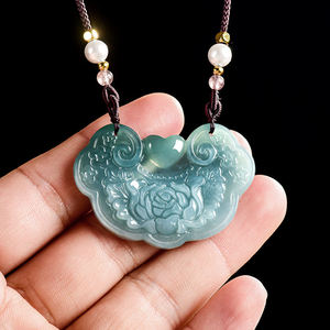 หยกธรรมชาติ ลายมงคล หยกน้ำเงิน จี้หยก เครื่องประดับสตรี สไตล์จีน ของขวัญ พร้อมใบรับรอง HJ73 - Product Image 3