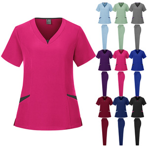 Nurse Uniform Set V-Neck Short Sleeve Scrub Suit For Hospital Pet Clinic Grooming Salon Workwear Split Design Women's Clothing - Product Image 1