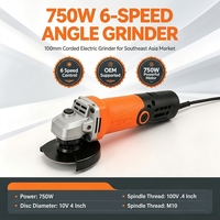Meuleuse d'angle électrique 750W 100mm, 6 vitesses réglables, outil de découpe et de meulage filaire, accepte les commandes OEM