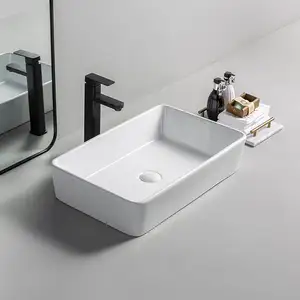 Lavabos de baño de tamaño pequeño, lavabo de cerámica cuadrado blanco, para encimera, encimera artística