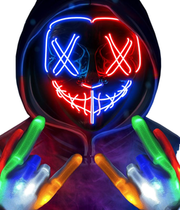 Carnaval personnalisé noir sanglant brillant PVC LED Rave <span class=keywords><strong>Halloween</strong></span> Costume Polyester néon EL fil <span class=keywords><strong>masque</strong></span> d'effarouchement <span class=keywords><strong>pour</strong></span> les fêtes de Cosplay - Product Image 1