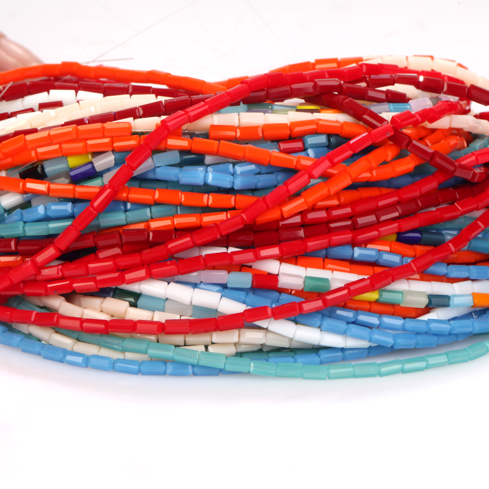 2x4mm Natural Colorful Long Tube Crystal Glass Beads Loose Spacer Beads for Jewelry Making DIY Bracelet Necklace Accessories
