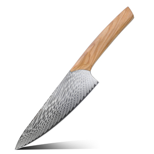 Cuchillo De Chef Damasco De 8 pulgadas, cuchillo De Chef De cocina De Damasco forjado profesional japonés con mango De madera De Olivo - Product Image 1