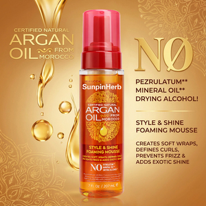 Argan Oil <b>Hair</b> Styling Foaming <b>Mousse</b> Lightweight Foam Easy to Apply for Curls Waves Wrap Set Smooth Shiny Finish - Product Image 5