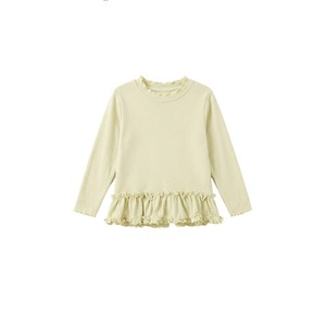 Maglietta intima da ragazza in cotone a maniche lunghe con volant, fantasia a pois o tinta unita, ad alta elasticità - Product Image 1