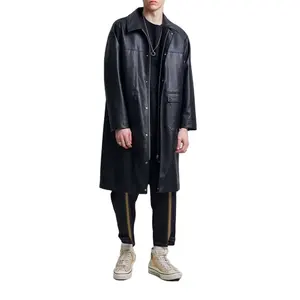 Fashion Mens Clothing Manufacturers Long Sleeve Coat Custom Logo Solid Color Leather Jacket Coats For Men