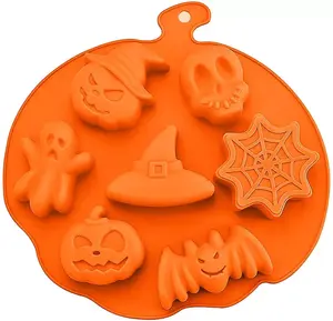 Khuôn Sô Cô La & Kẹo Mềm Khuôn Bánh Silicone Hoạt Hình Đầu Lâu Hình Dơi Bí Ngô Halloween Khuôn Bánh Quy Tự Làm