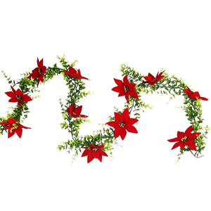 Chao Xingdi <b>Christmas</b> Poinsettia <b>Garland</b> 180cm Red Silk Flower Holiday Decoration for Indoor Outdoor Use - Product Image 5