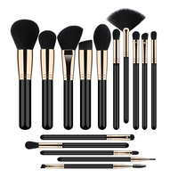 HMU-brosse de maquillage professionnelle, 15 pièces, échantillon gratuit, noir, Rose, or, cheveux synthétiques noirs, Vegan, pinceaux de maquillage personnalisés