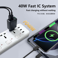 Chargeur mural rapide 40W GaN double USB-C PD2.0 avec prise EU, protection multi-sécurité OTP, portable, ignifuge pour ordinateur portable