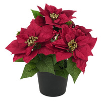 Bunga Natal Poinsettia Merah Buatan, Bunga Natal Artifisial 36cm, Tanaman Poinsettia Palsu untuk Dekorasi Natal di Beranda, Taman, dan Kantor