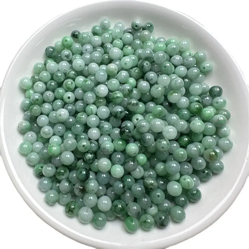 Sıcak satış doğal jadeite gevşek taş 5mm yuvarlak yeşil yeşim boncuk takı yapımı için